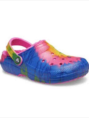 Crocs Classic Tie Dye Graphic Fur Lined Clogs Women US 8